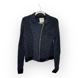 Hollister Navy Blue Zip SweaterJacket Preppy Coastal Classic Knit Medium